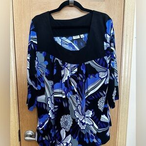 Cato Women's Black and Blue Floral Blouse Sz 18/20